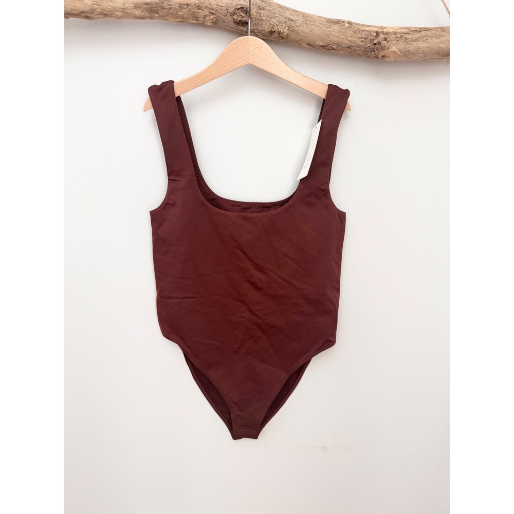A New Day Womens Square Neck Bodysuit Brown Size Small‎ NWT